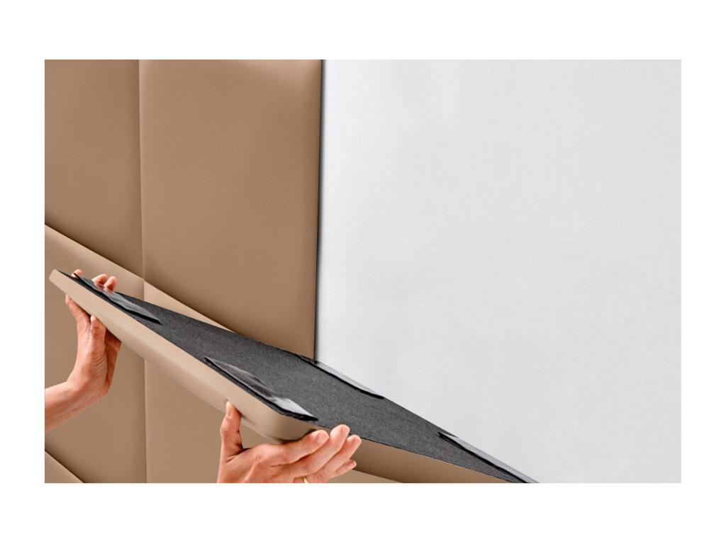 Testiera imbottita Maisonpuretop in similpelle di alta qualità, Maisonpuretop, composta da pannelli autoadesivi intercambiabili, marrone chiaro, 160 cm, 08053RHMB