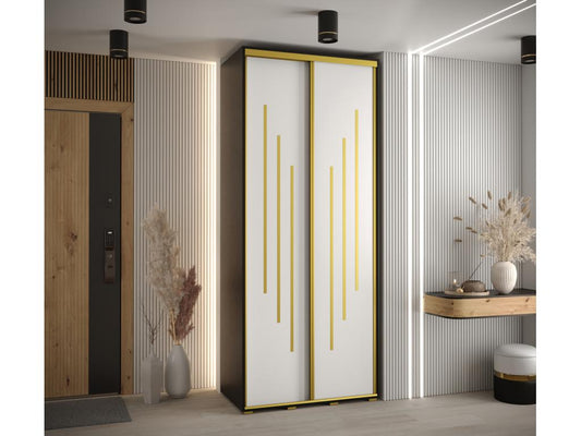 Artvivrestore Armadio a 8 ante scorrevoli 235.2/120/60 2 ante Nero/Bianco/Oro 35695HRHT