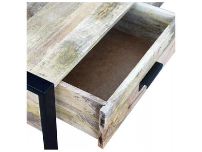 Tavolino da caffè con 2 cassetti, legno massello di mango invecchiato chiaro e metallo nero, Grigio 74707PKUQ