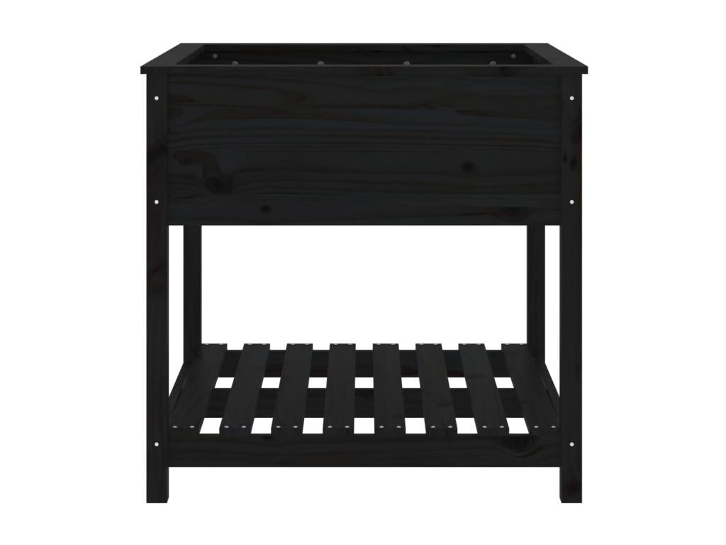 Fioriera con ripiano, Nero, 82,5x82,5x81 cm, Legno massello di pino, 93733GZYN