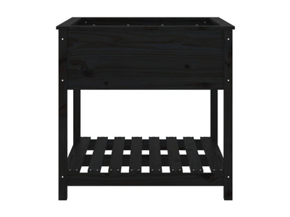 Fioriera con ripiano, Nero, 82,5x82,5x81 cm, Legno massello di pino, 93733GZYN