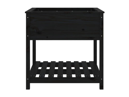 Fioriera con ripiano, Nero, 82,5x82,5x81 cm, Legno massello di pino, 93733GZYN