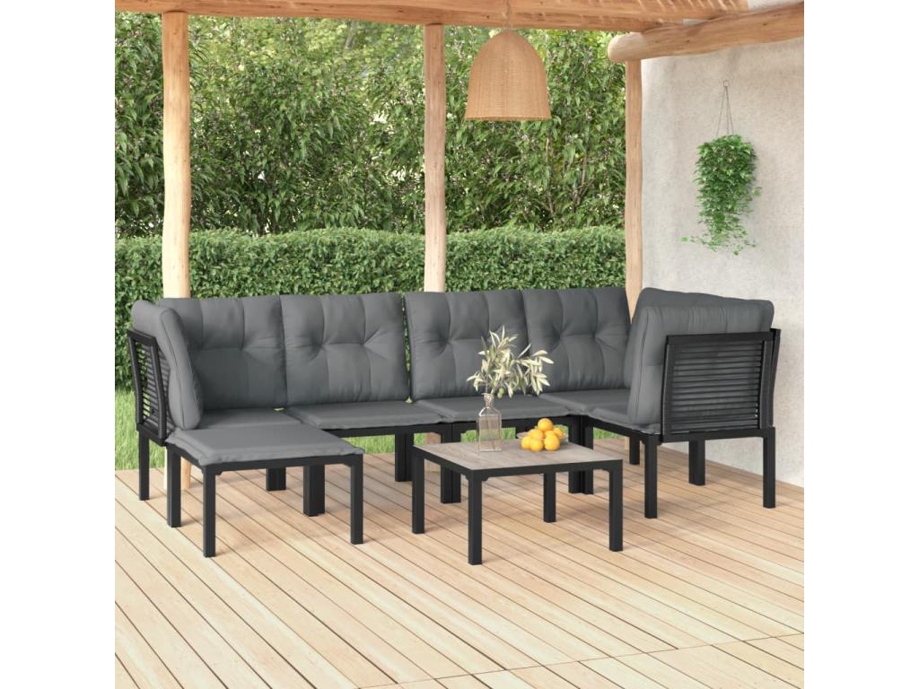 Set di mobili da giardino in vimini di resina nera e grigia da 7 pezzi 41402MZPI