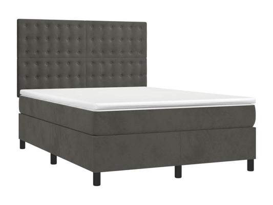 Rete letto imbottita con materasso e illuminazione a LED, Grigio scuro, 140x190 cm, Velluto, 73001WUWX
