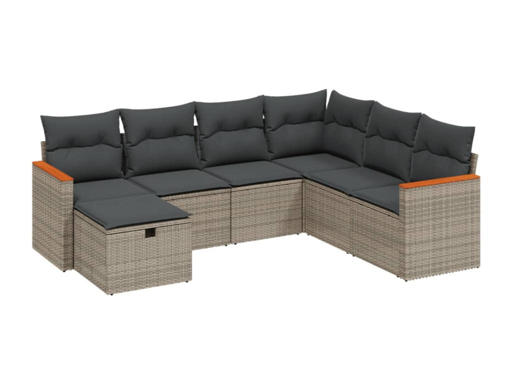 Set di mobili da giardino con cuscini, 7 pezzi, resina intrecciata grigia, 66677HUXR