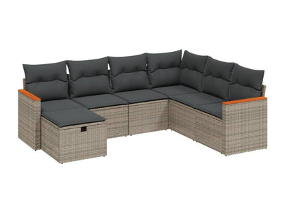 Set di mobili da giardino con cuscini, 7 pezzi, resina intrecciata grigia, 66677HUXR