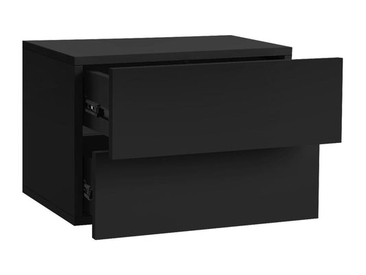 Comodino sospeso con 2 cassetti, cassettiera, comodino, nero opaco, 42x29x30 cm, 13906OHBI