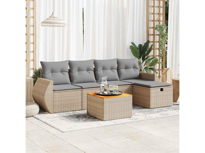 Set di mobili da giardino con cuscini, 6 pezzi, resina intrecciata beige, 02771PBBW