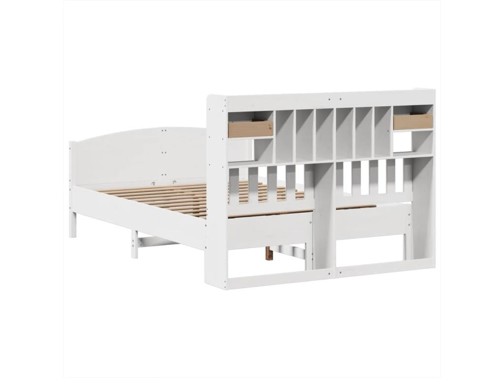 Letto libreria bianco senza materasso, 160x200 cm, legno massello di pino, 96068GQUA