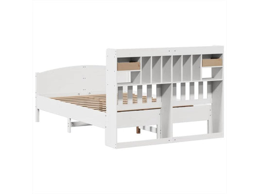 Letto libreria bianco senza materasso, 160x200 cm, legno massello di pino, 96068GQUA