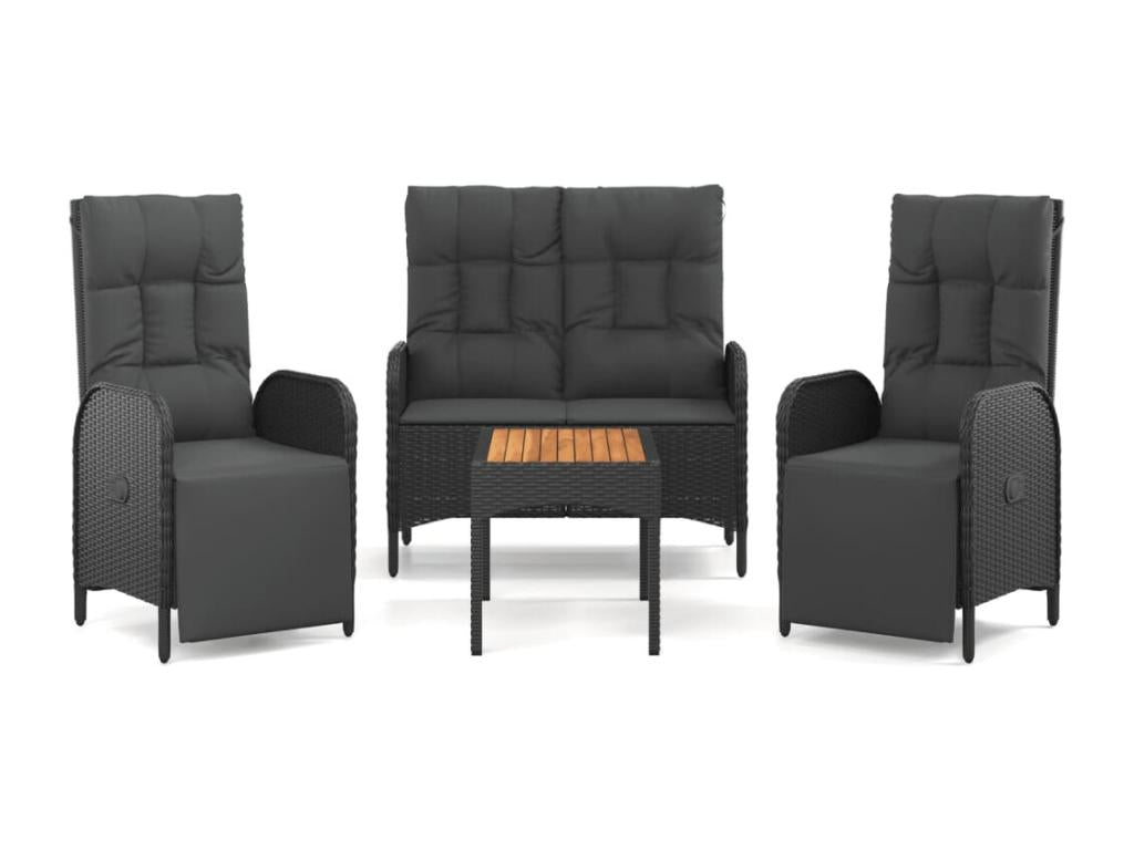 Set da pranzo da giardino 4 pezzi con cuscini, nero 12813LJUP