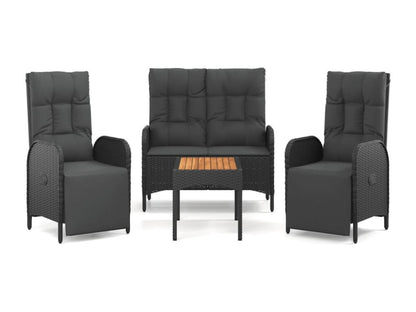 Set da pranzo da giardino 4 pezzi con cuscini, nero 12813LJUP