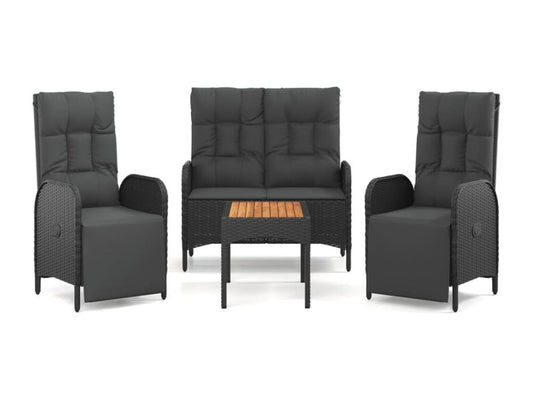 Set da pranzo da giardino 4 pezzi con cuscini, nero 12813LJUP